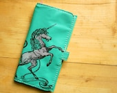 Leather Unicorn Wallet in Teal or Seafoam Leather