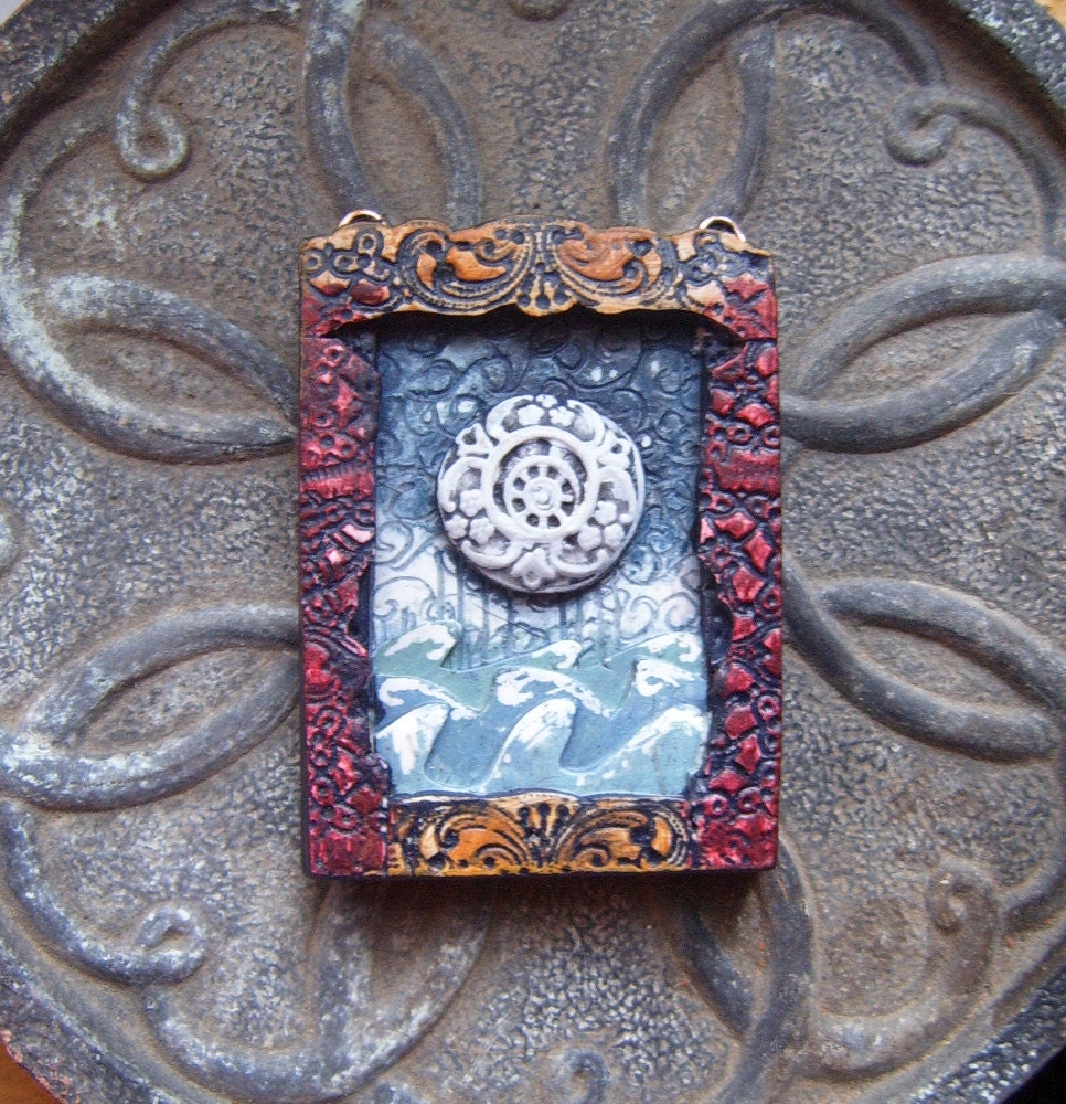 Theatre Inspired Art Pendant with Moon, Stars and Sea