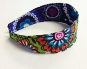 Reversible Fabric Covered Headband - Green Floral and Navy Floral