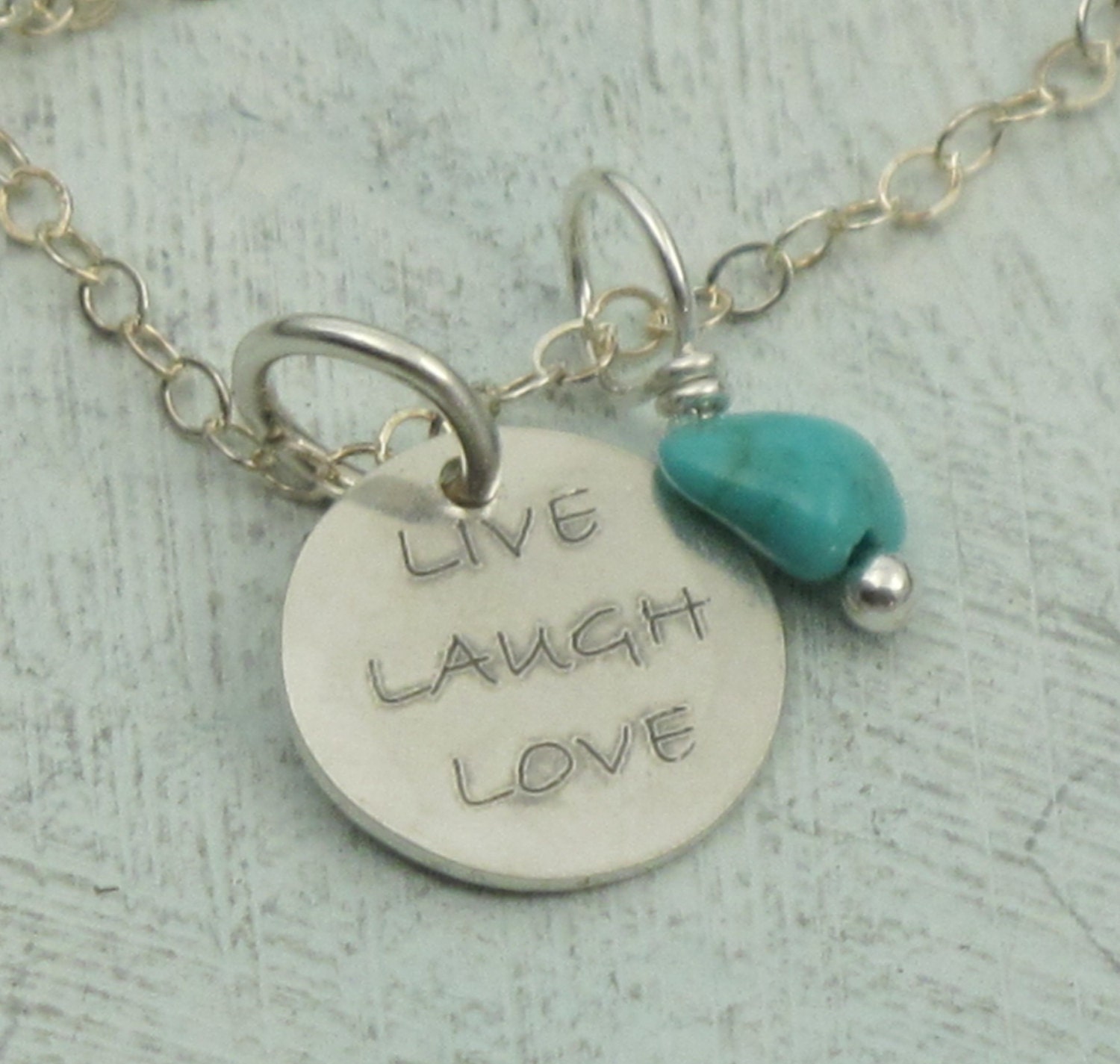 Live Laugh Love - in sterling silver with turquoise by Kathryn Riechert