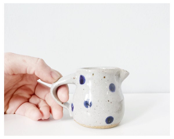 Stoneware creamer with polka dots - handmade pottery grey gray indigo cobalt blue - modern ceramic