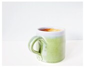 Ceramic cup handmade mug green lavender brown pottery