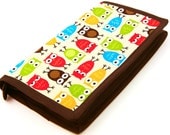 ZIP AROUND Knitting Needle Case or Art Tool Organizer - Urban Owls - 24 Brown Pockets See-Thru Notions Zipper