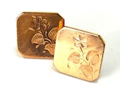Victorian Cuff Links 12 Karat Gold Fill with Violet Floral Spray Flourish Engraving CIRCA 1880