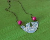 Vintage tin flying blue bird necklace