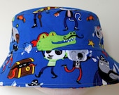 Kids Child Children Reversible Fabric Bucket Hat Pirate's Booty & Stripes