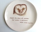 Ralph Waldo Emerson Quote . Adopt the Pace of Nature . Handmade Ceramic . Ring Dish . Owl . Ready to Ship