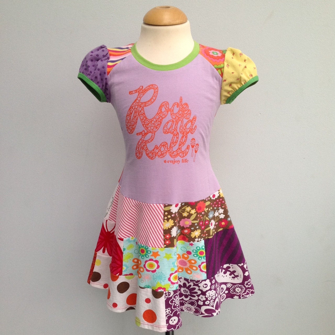 Upcycled Girl's Dress Handmade Dress Repurposed Pieced Rock and rolll Size 4T /5T (European size 110/116)