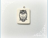 Polymer Clay Owl Pendant - black and white - whimsical jewelry