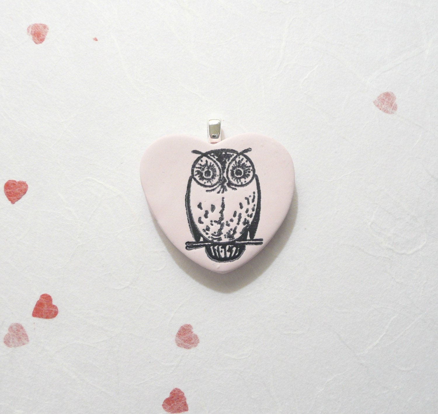 Owl Always Love You - Heart Pendant Pink - custom colors available - handmade polymer clay jewelry