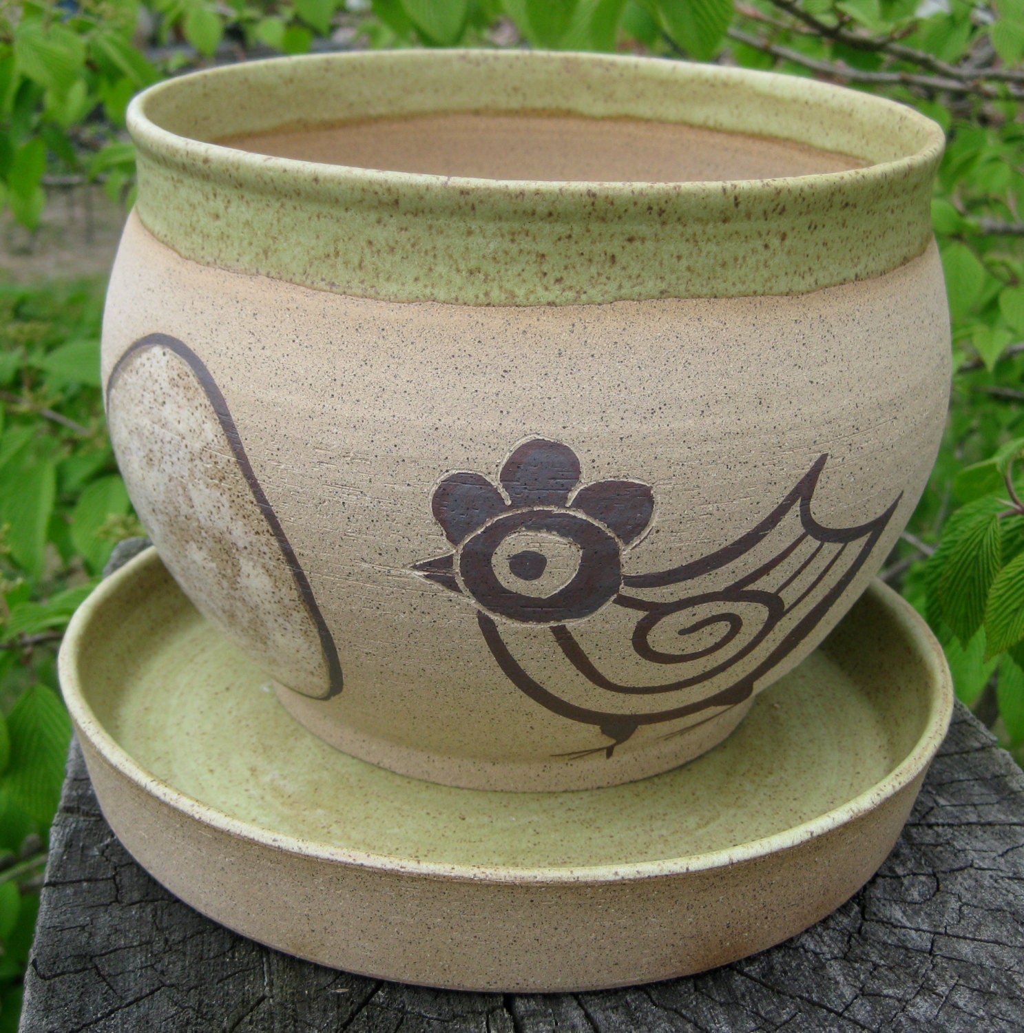 Plant Pot with Chickens and Eggs for spring and easter