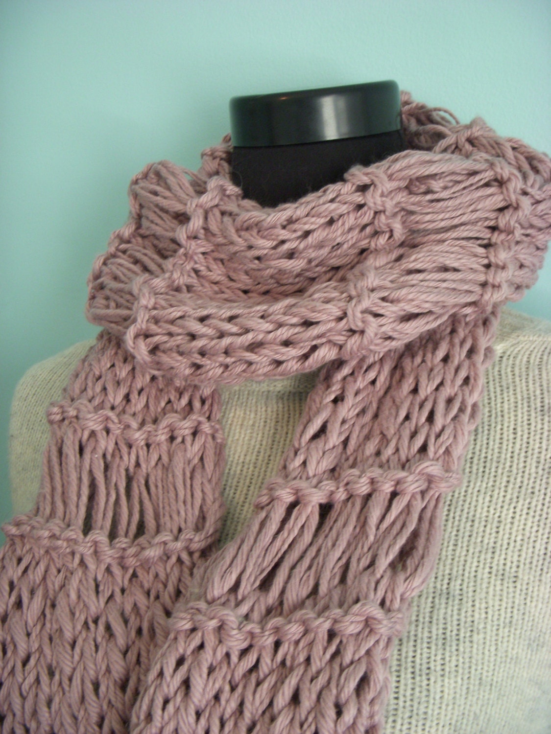 Mauve Lacey Knit Scarf Dusty Pink Openweave Cowl Wrap Soft 100% Cotton
