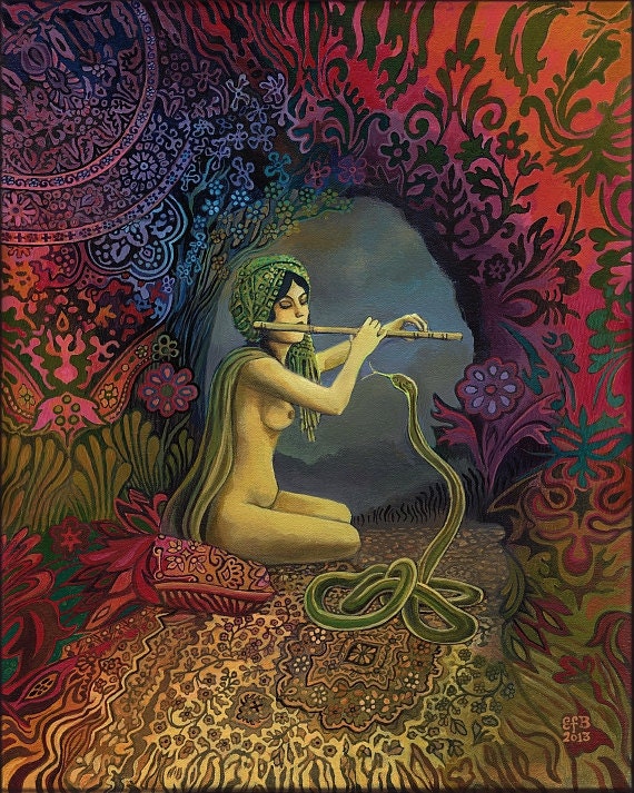 Snake Charmer Psychedelic Gypsy Goddess Art 11x14 Print