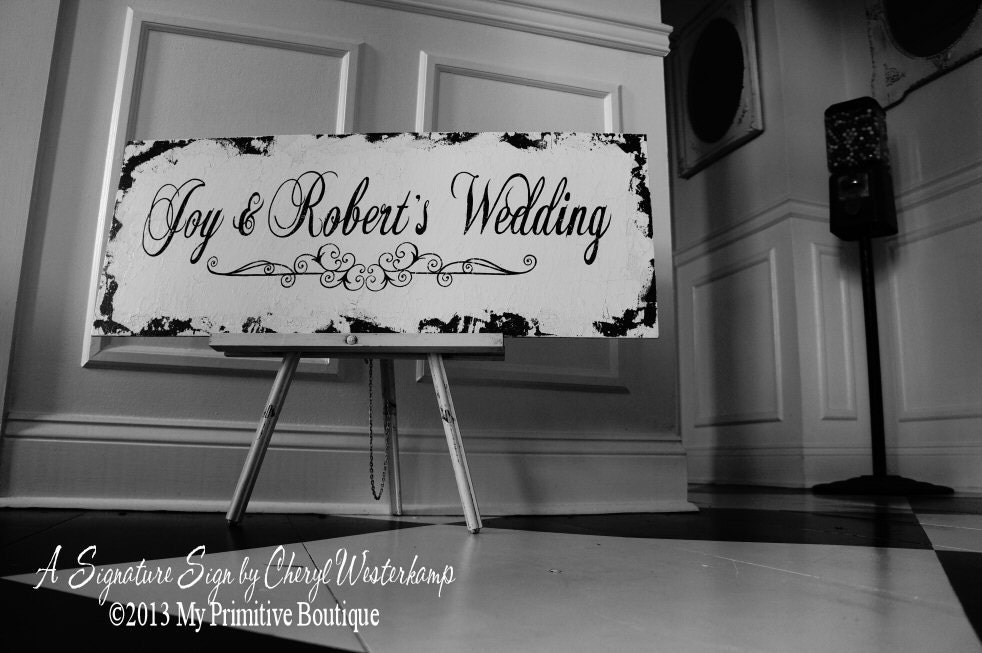 CUSTOM NAME SIGN, Wedding Heirlooms, Personalized Sign, Cottage Decor, Wedding Sign, Shabby Chic Scroll Design