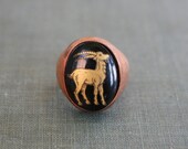 capricorn zodiac ring - vintage cameo black or blue copper ring