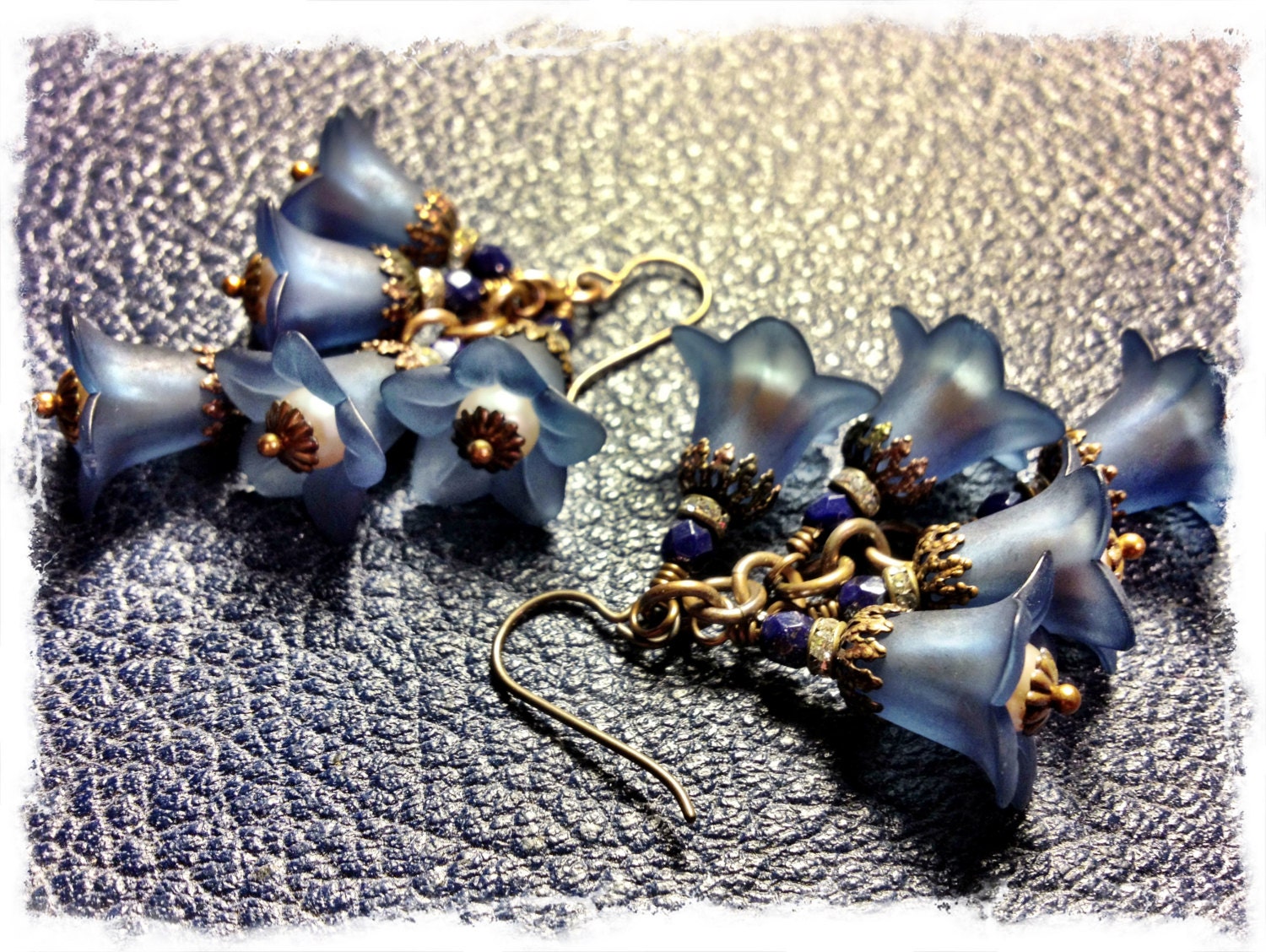 Floral Cluster Chandelier Earrings in Blue