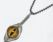 Glass Eye Pendant - Handmade Wire Wrap Orange Taxidermy Glass Evil Dragon Eyeball