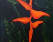 Orange Heliconia Flower Framed Painting /  Original Oil Painting by Maria Williams