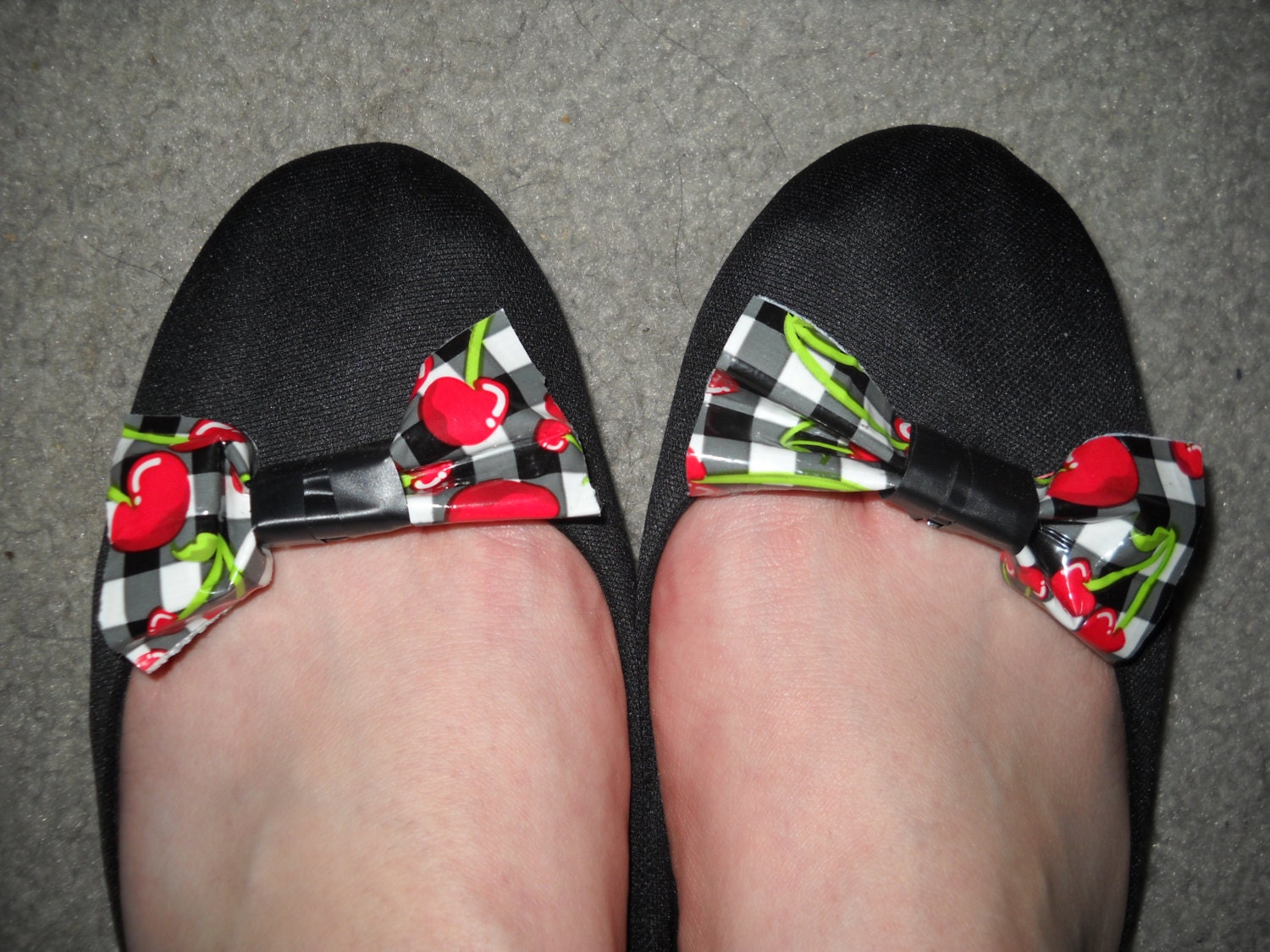 Duct Tape Hair Bows Shoe Clips - Cherry, Bacon, Leopard, Newspaper, Moustache