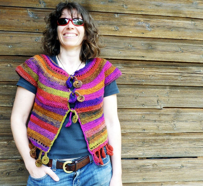 INSTANT DOWNLOAD Crochet pattern Pdf-  Dancing poppies cardigan - Women's sizes xs to xl