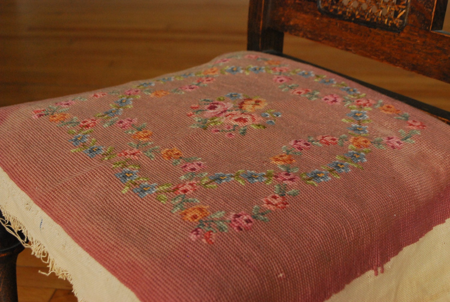 Vintage 1940's needlepoint chair seat cover 20's by sweetsalvage