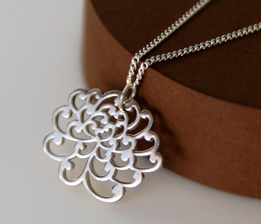 Chrysanthemum Necklace on Sterling Silver Chain - Birthday, Anniversary, Mother's Day, New Mom & Baby Gifts