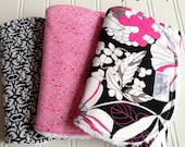 Baby Girl Burp Cloths  -  Triple Layer Chenille  Set of 3  - Pink, Black and White Floral