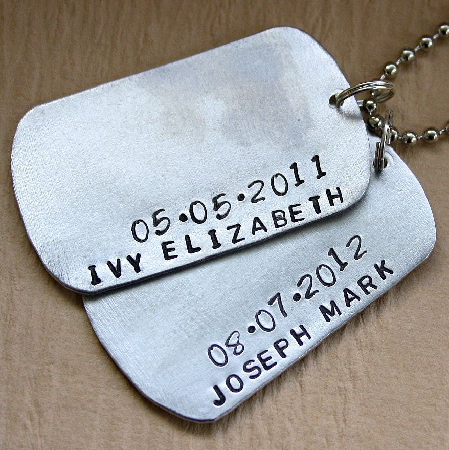Hand Stamped Dog Tag Style Key Chain - Gift for Dad or Grandpa - Personalized with Kids Names and Birth Dates - Personalized KeyChain