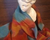 Hand Painted Silk Scarf Monet Abstract Orange Poppies Floral Art