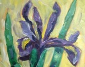 Original Oil Painting Monet Iris Flower Garden 6x6 on board
