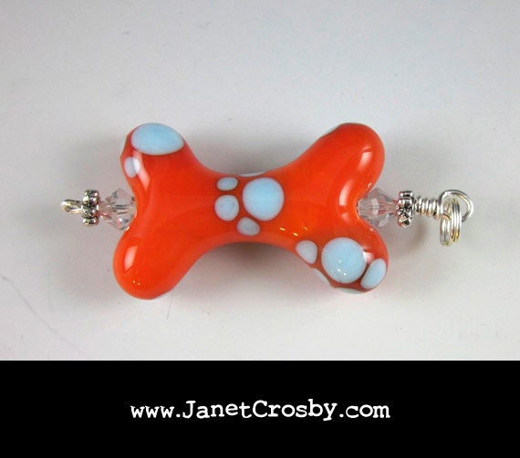 Orange and Blue Bone - Glass Lampwork Dog Bone Bead Charm