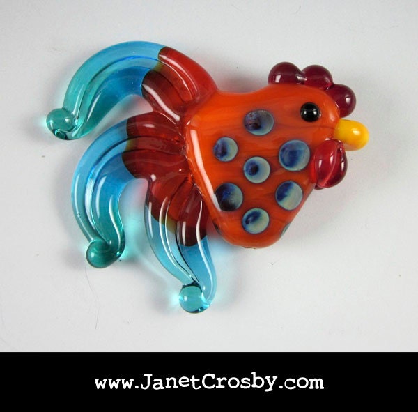 Cool Fire Rooster - Glass Lampwork Chicken Bead