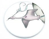 Flamingo pocket mirror - round hand compact mirror - 76mm - 3 inches - large - handbag size