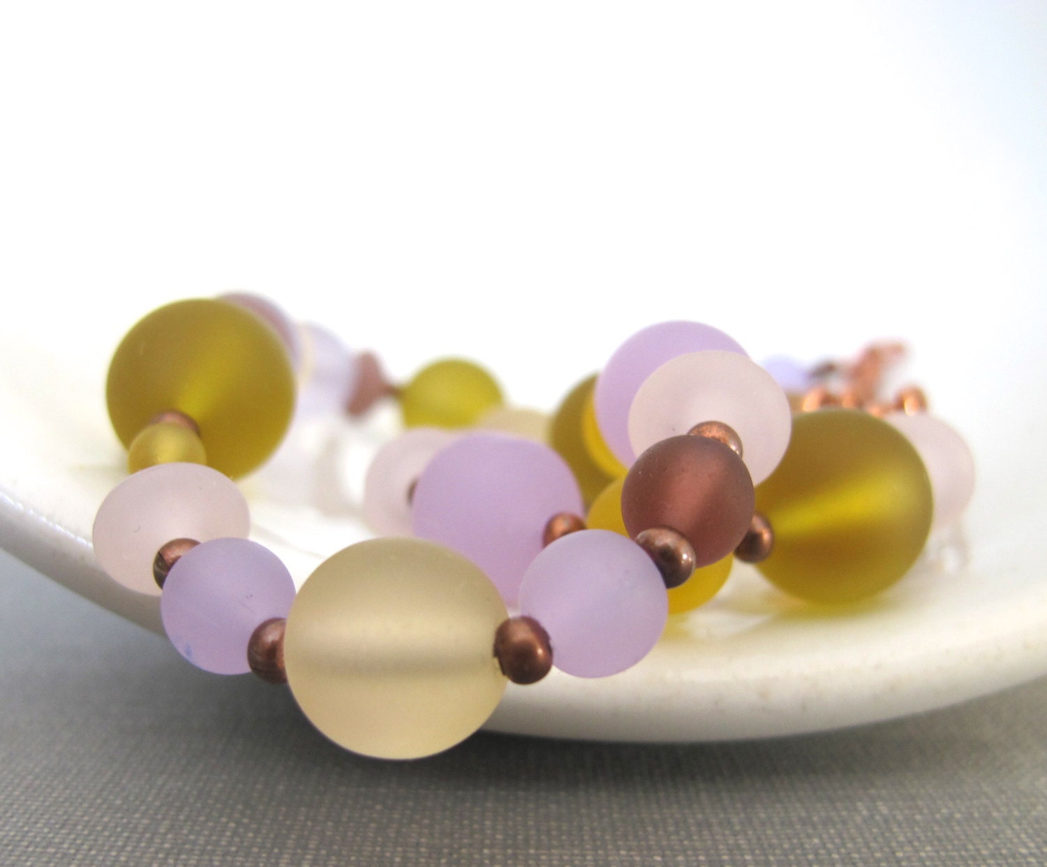 Copper Necklace, Recycled Glass, Glass Necklace, Yellow Glass, Gold Glass, Lavender Glass, Pink Glass, Copper Chain, Copper Jewelry,