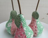 Trio of Fabric  Pears in Pink Red and Green