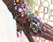 Pacific Shores Gypsy Jangle Bracelet, Bejewelled, Antique Embroidered, Velvet, Silk, Beaded, Turquoise, Pink, Purple, Lime Green, Bohemian