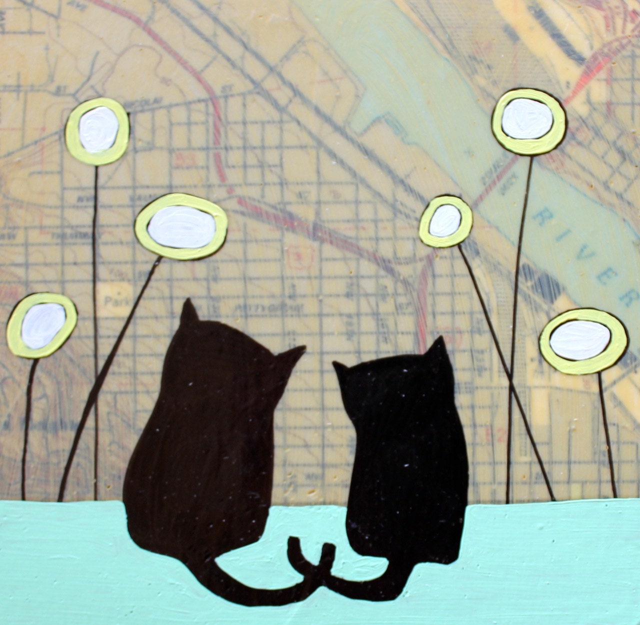 Everett - Cats in Portland - Original Painting 5x5
