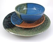 Sean and Grace's Dinnerware - RESERVED - Stoneware Place Setting - Dinner Plate - Past Bowl - Soup Bowl