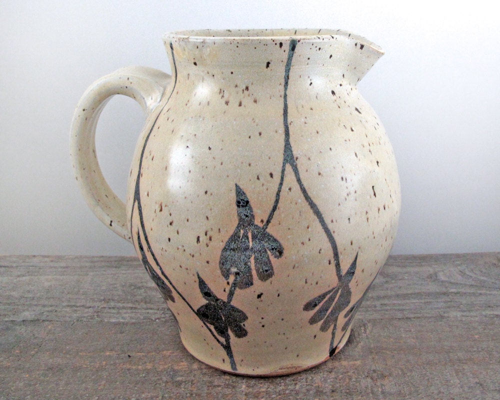 Sean and Grace's Pitcher - Large Pitcher with Carolina Jasmine - Bone White and Black