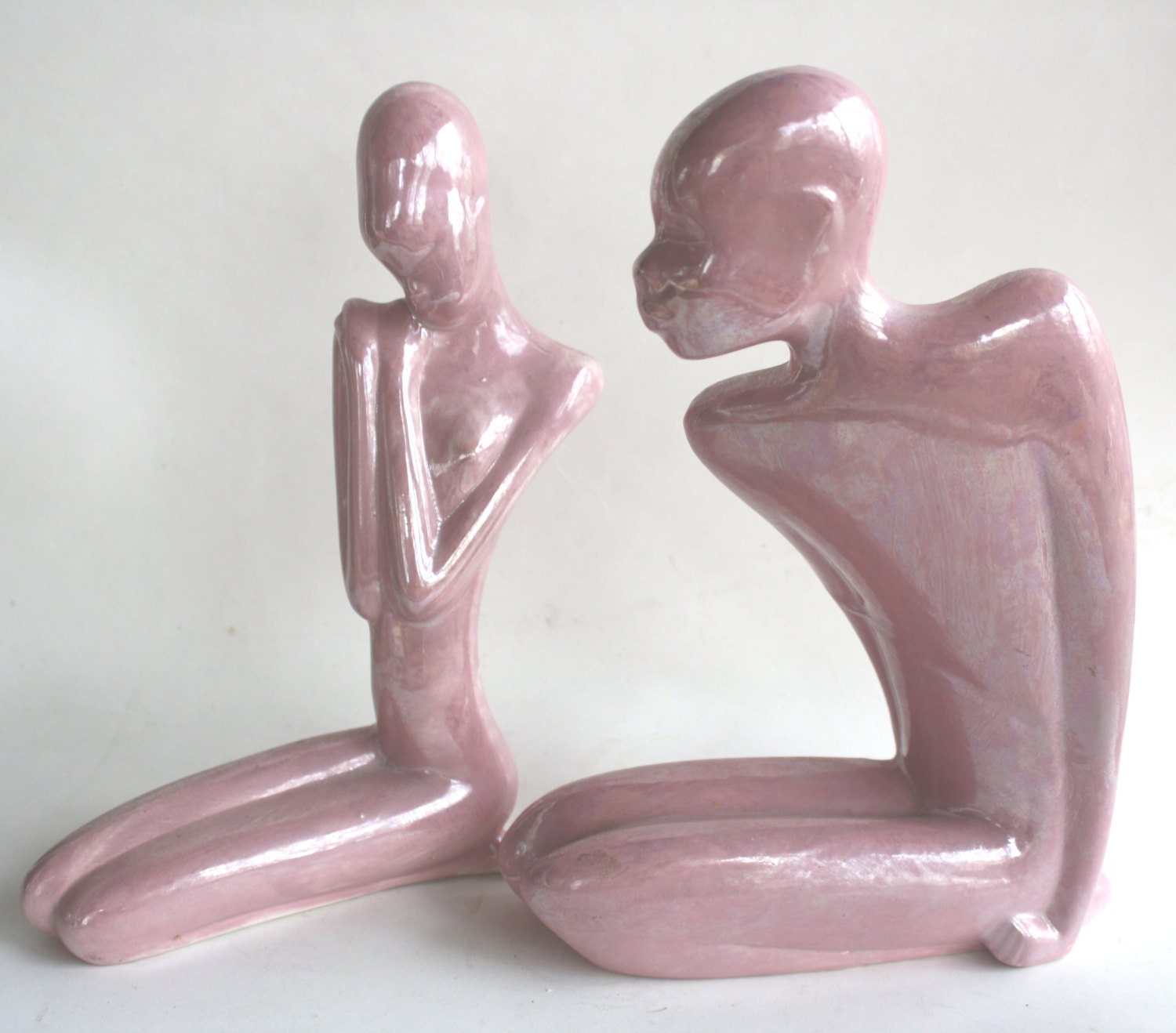 Pair of Pink Sensual Alien Looking Figurine Male Female Statues