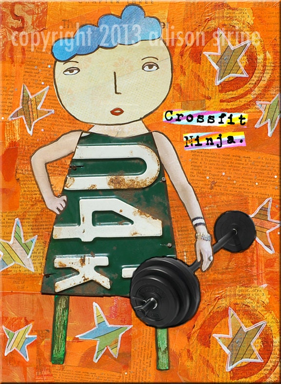 Cross Fit Fitness Sports Quote. "Crossfit Ninja." Folk Art MAGNET. Weight Lifting. WOD. Squat. Strong. Kettlebell. Barbell.