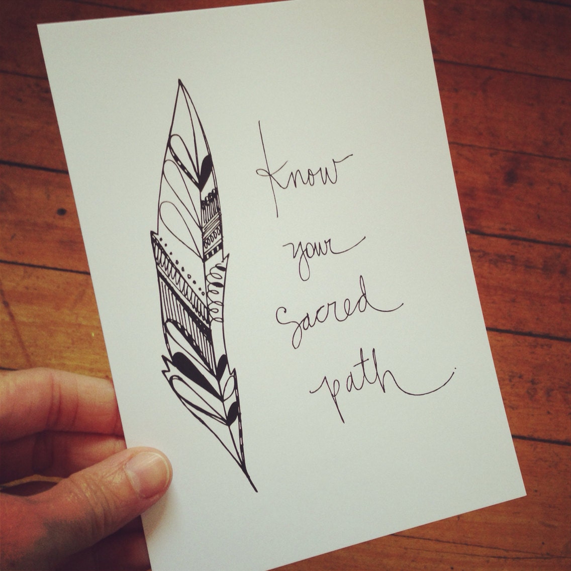 know your sacred path - 5x7 print - feather wisdom series - paint or color your own