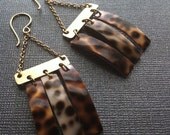 Tiger Cowrie shell and brass chain earrings