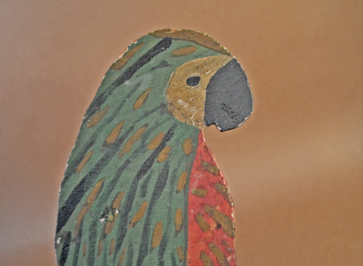 Vintage Folk Art Painted Parrot Bird Double-Sided