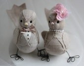 Wedding cake topper  birds - Fabric Bird cake topper -Wedding Love birds cake topper - Spring -  Summer - Rustic  - Ready to Ship