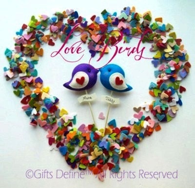Personalized WEDDING LOVE BIRDS set of two Wedding Cake Topper - Party Decor, Wedding Favors, Wedding Photo Prop, Bride Gifts