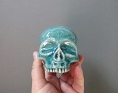 Human Skull ceramic halloween decoration - stunning peking blue crackle glaze