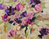 Original Abstract Floral Painting Impressionist Art Purple Roses Flowers Landscape Acrylic Painting on Canvas by Linda Monfort