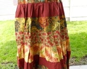 SALE Earthy Vintage Flowers Hippie patchwork Tiered A-line SkirT Spinner Dancing SKirt Boho Chic
