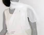 White Scarf 100% Silk Off White Light Ivory Large Shoulder 19" x 35", PETITE.